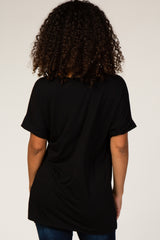 Black V-Neck Cuffed Short Sleeve Top