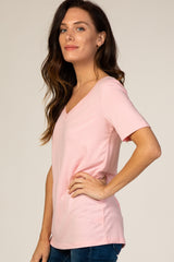Pink V-Neck Short Sleeve Top