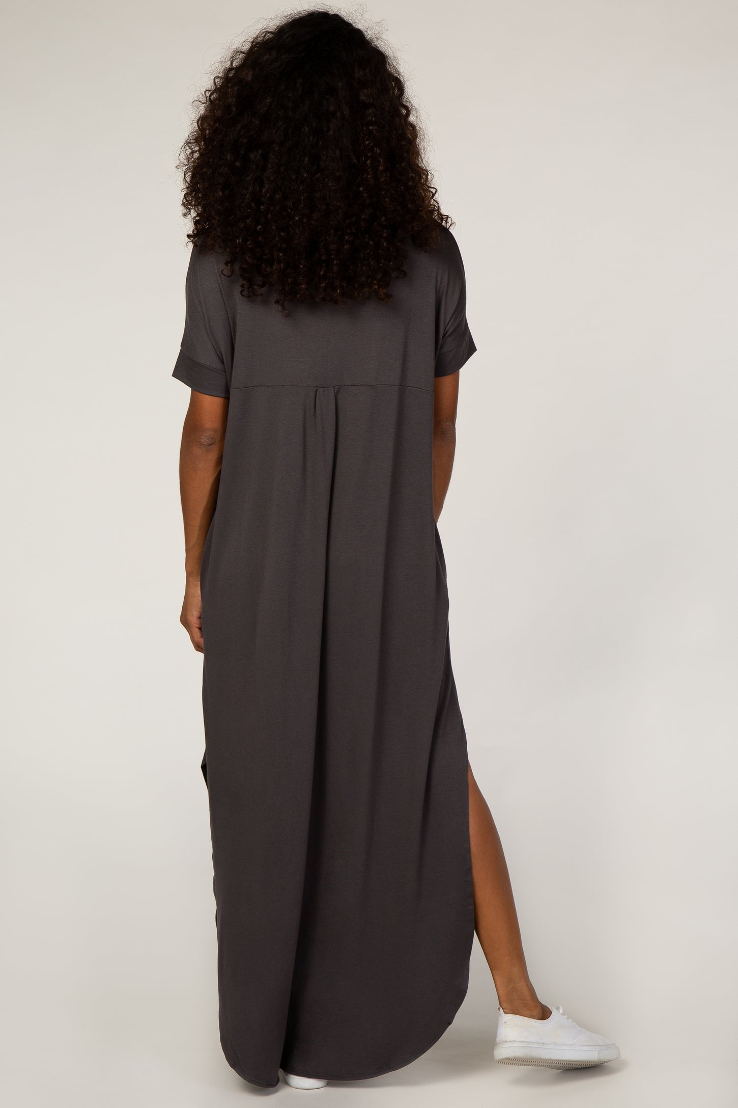Grey Side Slit Maxi Dress– PinkBlush