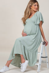 Mint Smocked Ruffle Maternity Dress