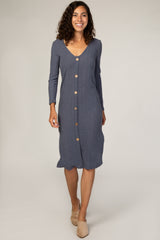 Navy Button Down Maternity Midi Dress