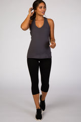 Charcoal Solid Active Racerback Maternity Tank Top