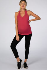 Coral Solid Active Racerback Maternity Tank Top