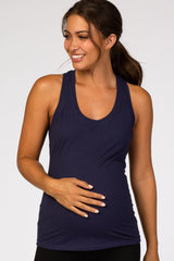 Navy Blue Solid Active Racerback Maternity Tank Top