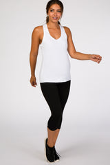 White Solid Active Racerback Maternity Tank Top
