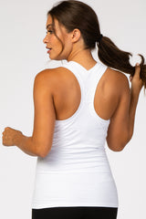 White Solid Active Racerback Maternity Tank Top