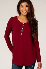 Burgundy Button Accent Long Sleeve Top
