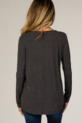 Charcoal Button Accent Long Sleeve Maternity Top