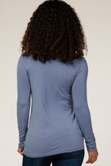 Slate Blue V-Neck Fitted Long Sleeve Top