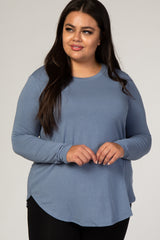 Slate Blue Basic Long Sleeve Plus Maternity Shirt