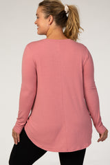 Pink Basic Long Sleeve Plus Maternity Shirt