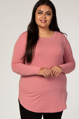 Pink Basic Long Sleeve Plus Shirt