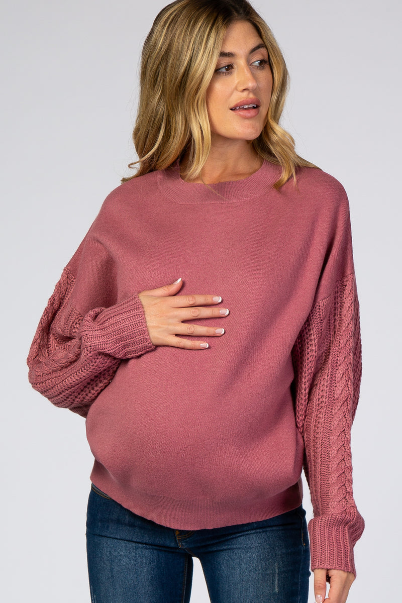 Belted Mock Neck Maternity Sweater