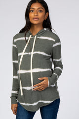 Olive Tie Dye Stripe Animal Print Hooded Maternity Top
