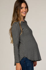 Black White Striped Basic Maternity Top