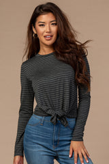 Black Charcoal Striped Top