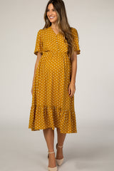 Mustard Polka Dot Flowy Accent Maternity/Nursing Dress