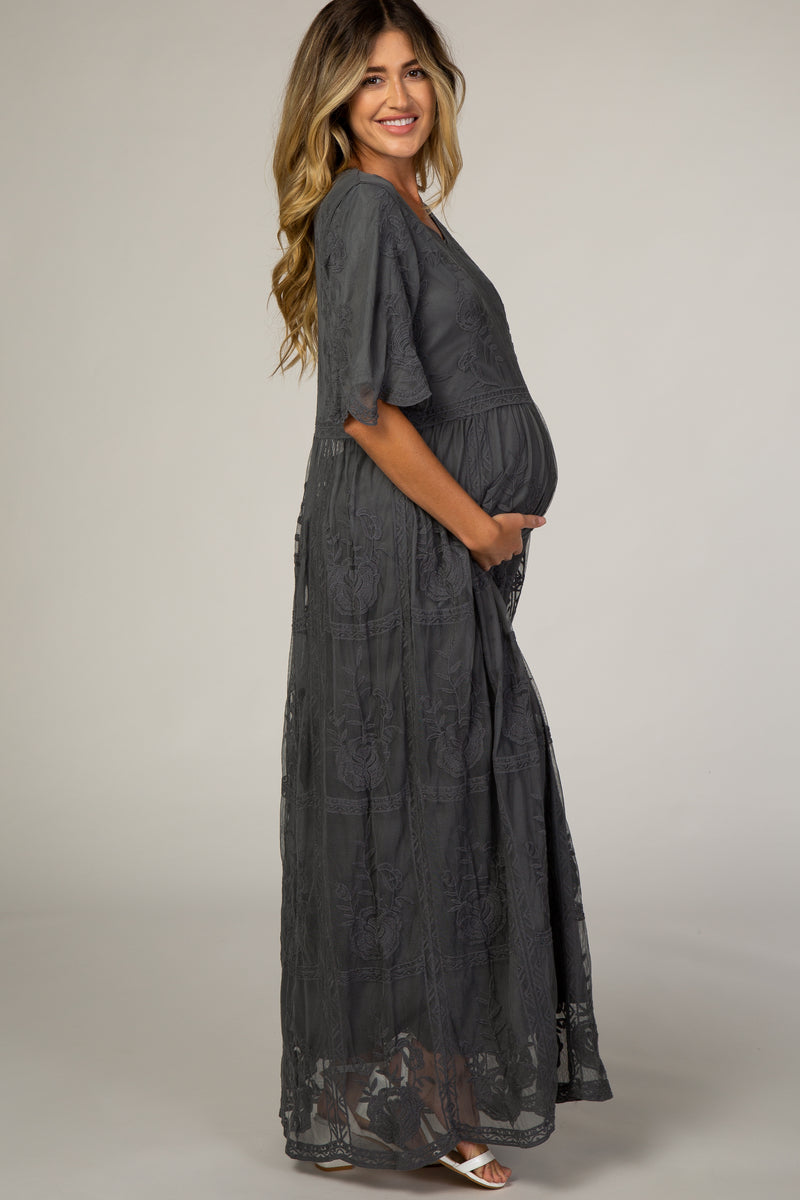 Charcoal Lace Overlay Maternity Maxi Dress– PinkBlush