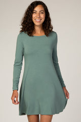 Sage Ruched Sleeve Swing Dress
