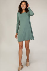 Sage Ruched Sleeve Swing Dress