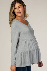 Heather Grey Tiered V-Neck Maternity Blouse
