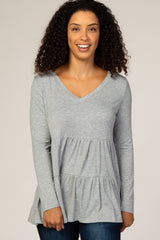 Heather Grey Tiered V-Neck Blouse