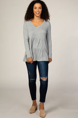 Heather Grey Tiered V-Neck Blouse