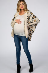 Cream Animal Print Eyelash Knit Drape Maternity Cardigan