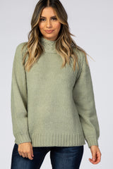Light Olive Cable Knit Mock Neck Sweater