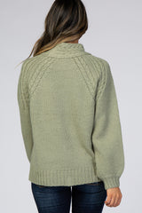 Light Olive Cable Knit Mock Neck Sweater
