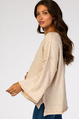 Beige V-Neck Hi-Low Maternity Sweater