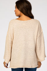 Beige V-Neck Hi-Low Maternity Sweater