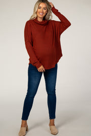 Rust Fuzzy Cowl Neck Maternity Top