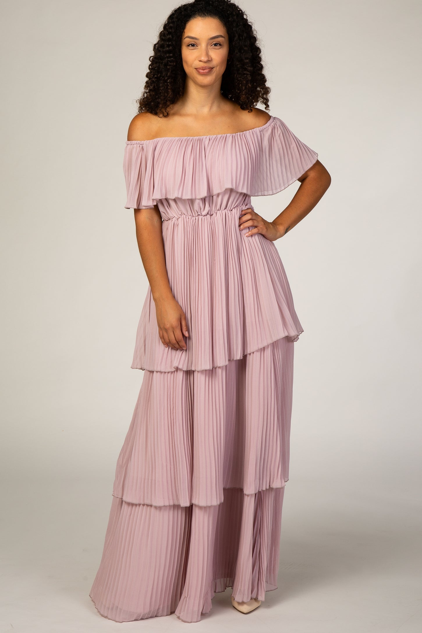 Pleated ruffle maxi dress Clearance