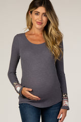 Navy Colorblock Sleeve Fitted Maternity Top