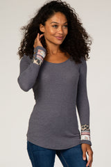Navy Colorblock Sleeve Fitted Maternity Top