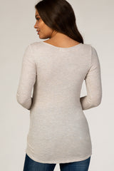 Beige Colorblock Sleeve Fitted Maternity Top