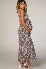 Mocha Animal Print Empire Waist Maternity Maxi Dress