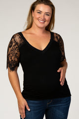 Black Lace Sleeve Plus Maternity Blouse