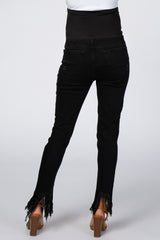 Black Distressed Raw Hem Maternity Skinny Jeans