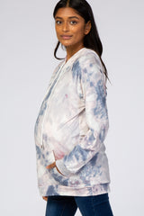 Grey Tie Dye Hooded Maternity Top