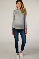 Heather Grey Ribbed Fitted Maternity Top