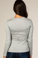 Heather Grey Ribbed Fitted Top