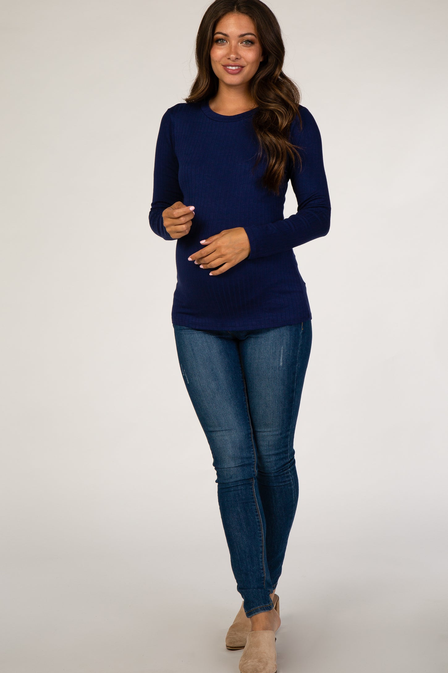 Navy Ribbed Fitted Maternity Top