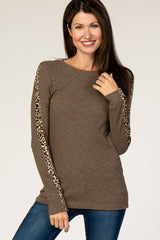 Olive Ribbed Animal Print Long Sleeve Maternity Top