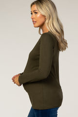 Olive Fitted Long Sleeve Maternity Tee