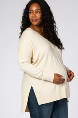 Cream Soft V-Neck Hi-Low Maternity Plus Sweater
