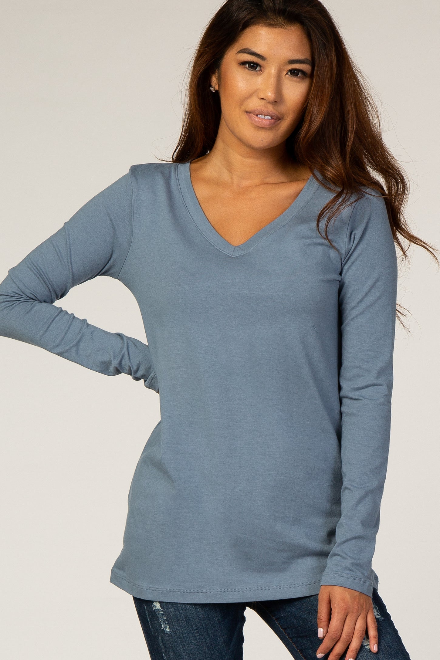 Slate Blue Fitted V-Neck Maternity Top