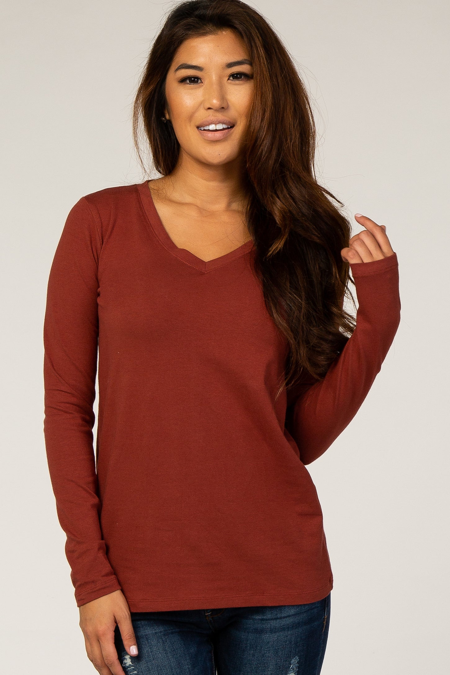 Rust Fitted V-Neck Top