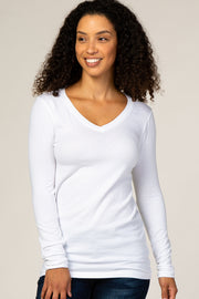 White Fitted V-Neck Top